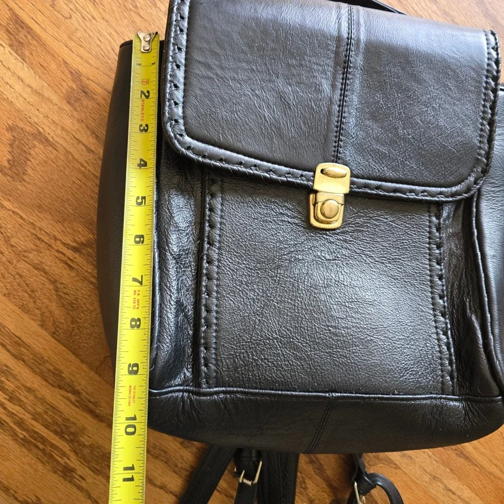 Genuine Leather Backpack Purse Black Whipstitch Made in Mexico Gold‎ Hardware